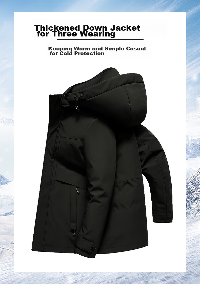 SNOWFLYING 90% Goose down Detachable Inner Liner down Jacket for Men, Autumn And Winter Season, Removable Hood, Windproof, Warm, Casual Versatile Coat 190 2