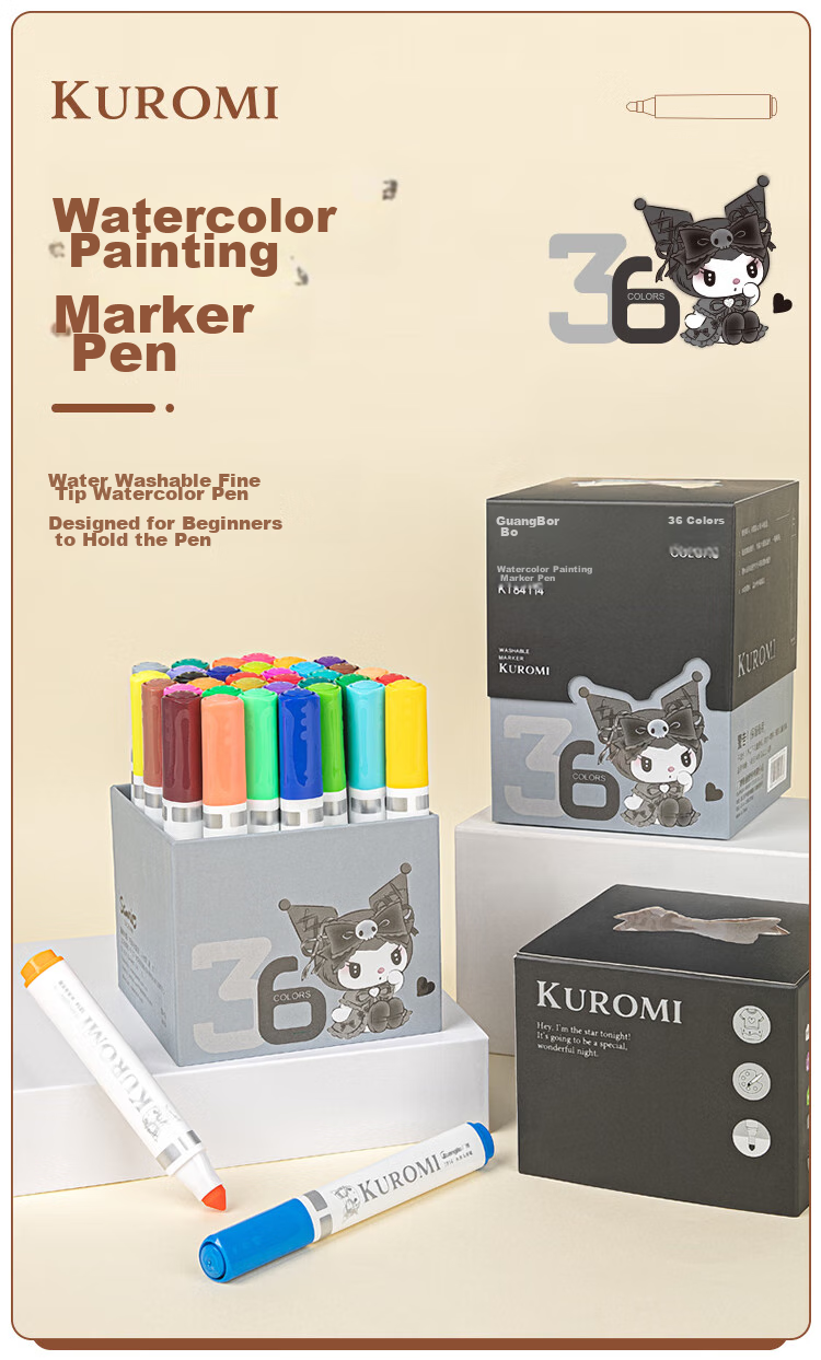 [Lowest Price Online] GuangBo (GuangBo) Marker Set 36 Colors Sanrio Co-Branded Washable Children's Watercolor Pens Drawing Pens Watercolor Painting Kit Kindergarten Student Colored Pens Gift KT84114 1