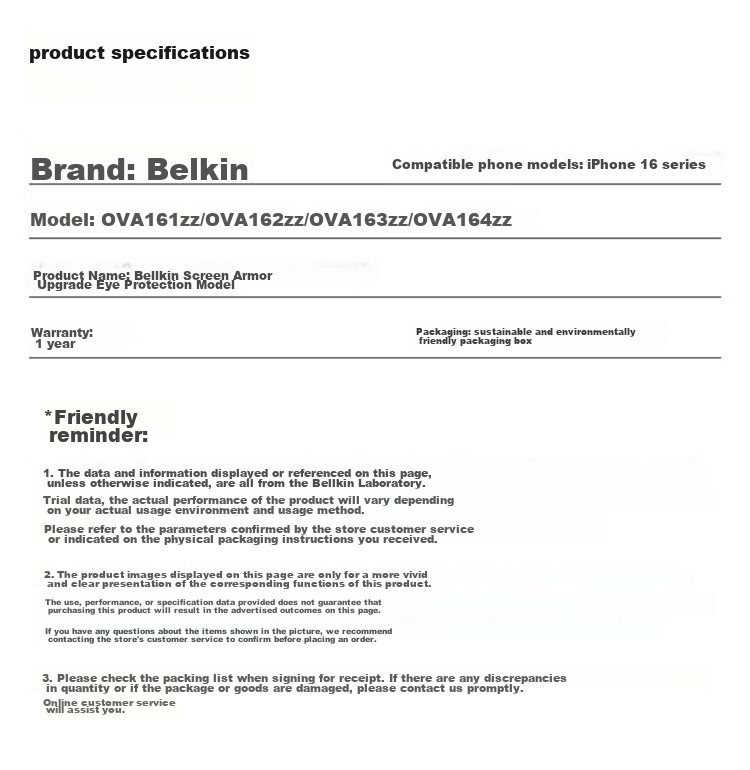 BELKIN IPhone 16 Tempered Glass Screen Protector, Anti-Blue Light IPhone 16 Screen Film, Anti-Drop Phone Film for Apple 16, Antibacterial Base Material OVA161 29