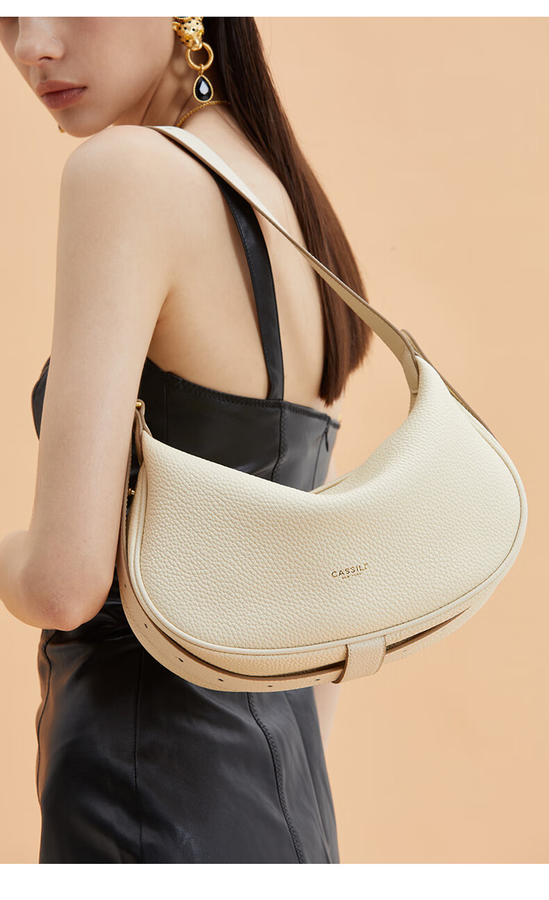CASSILE Women's Handbag, Top-Grain Leather, Crescent Moon Design, Underarm Crossbody Bag, Practical Gift for Wife on May 20th 9