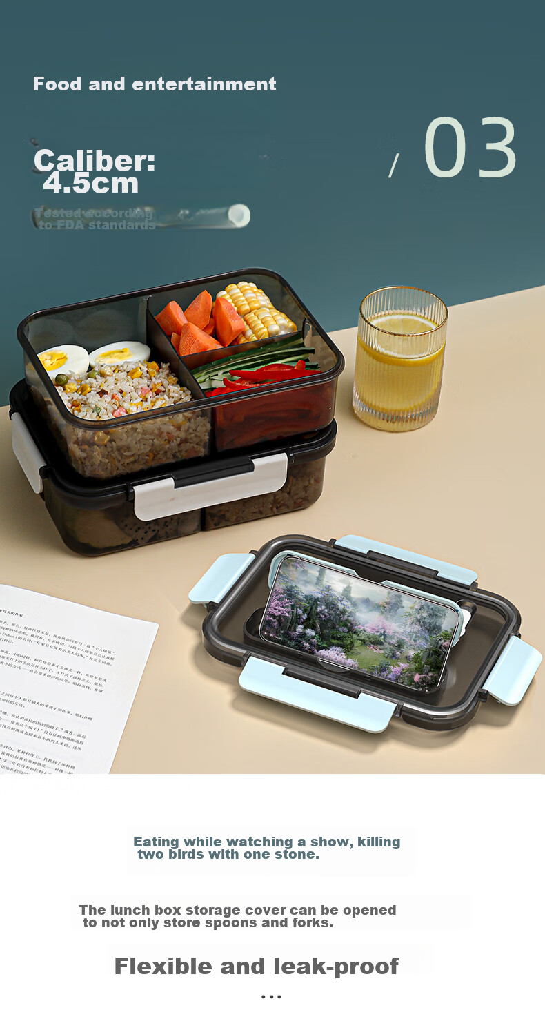 PINYU Ultra-Light Glass Lunch Box Microwave-Safe Food Grade Sealed Container with Lid for Office Workers 10