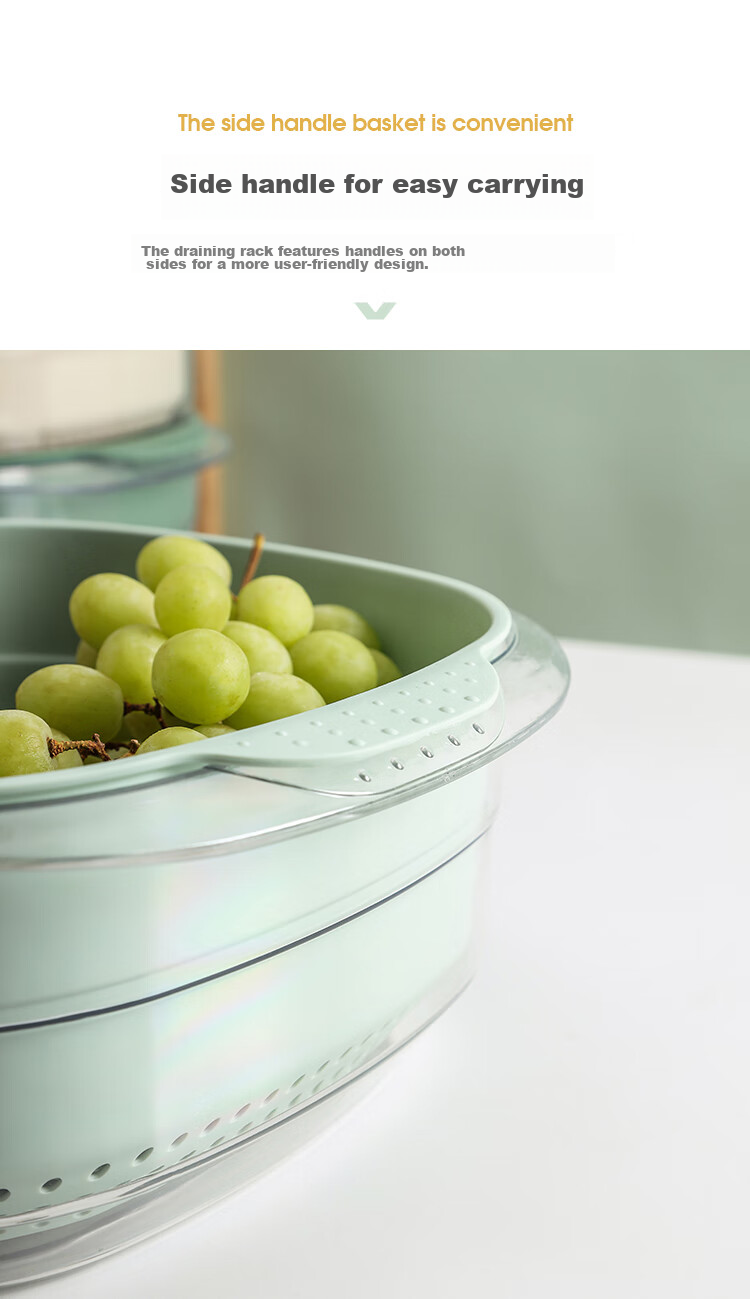 MAXCOOK Vegetable Washing Basket Draining Basket Plastic Double-Layer Vegetable Washing Basin Colander Strainer Basket 1 Basin 1 Strainer Dahong MCPJ3972 7