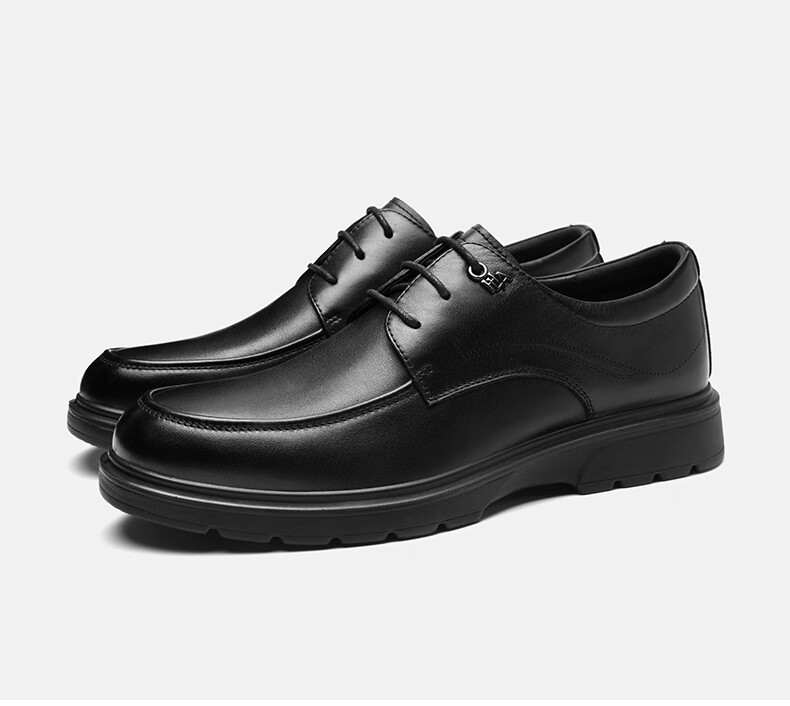 HLA Men's First Layer Cowhide Leather Shoes Summer Breathable Business Casual Leather Shoes T074 Black Size 41 22