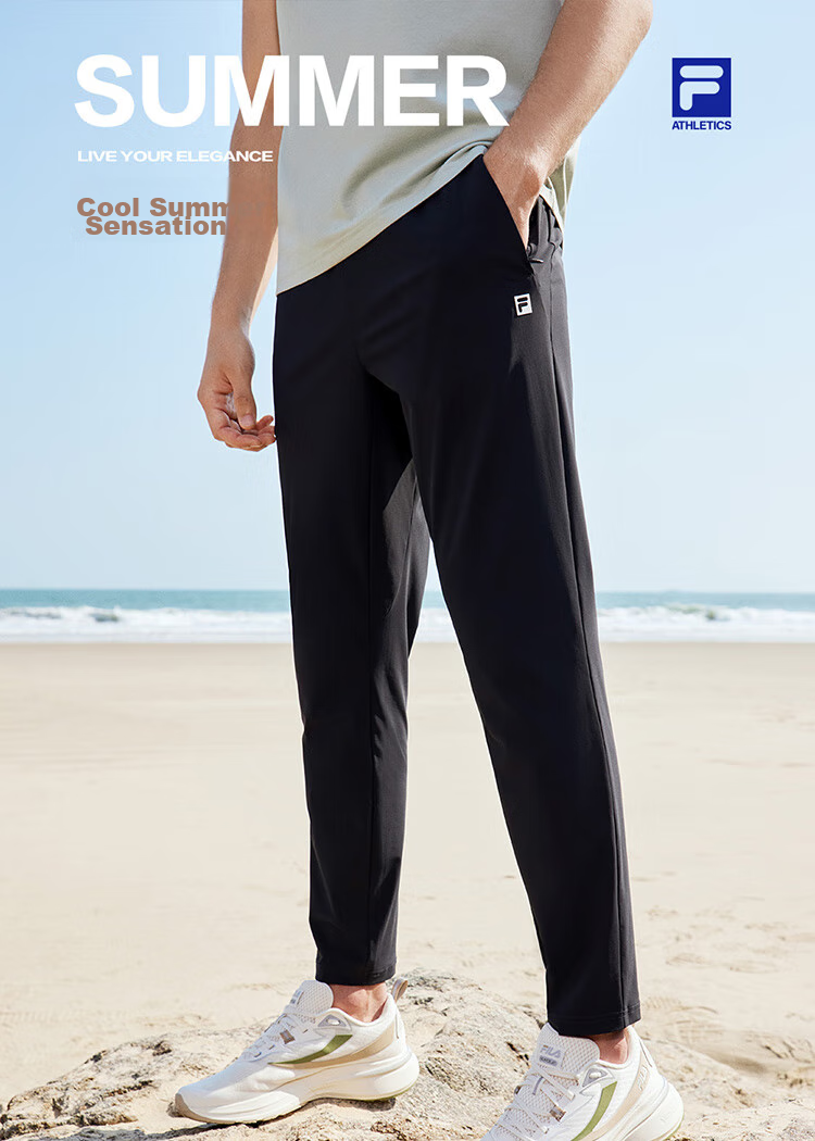 FILA Official Men's Knitted Pants, Summer Basic Simple Straight-Leg Sports Fitness Trousers 2