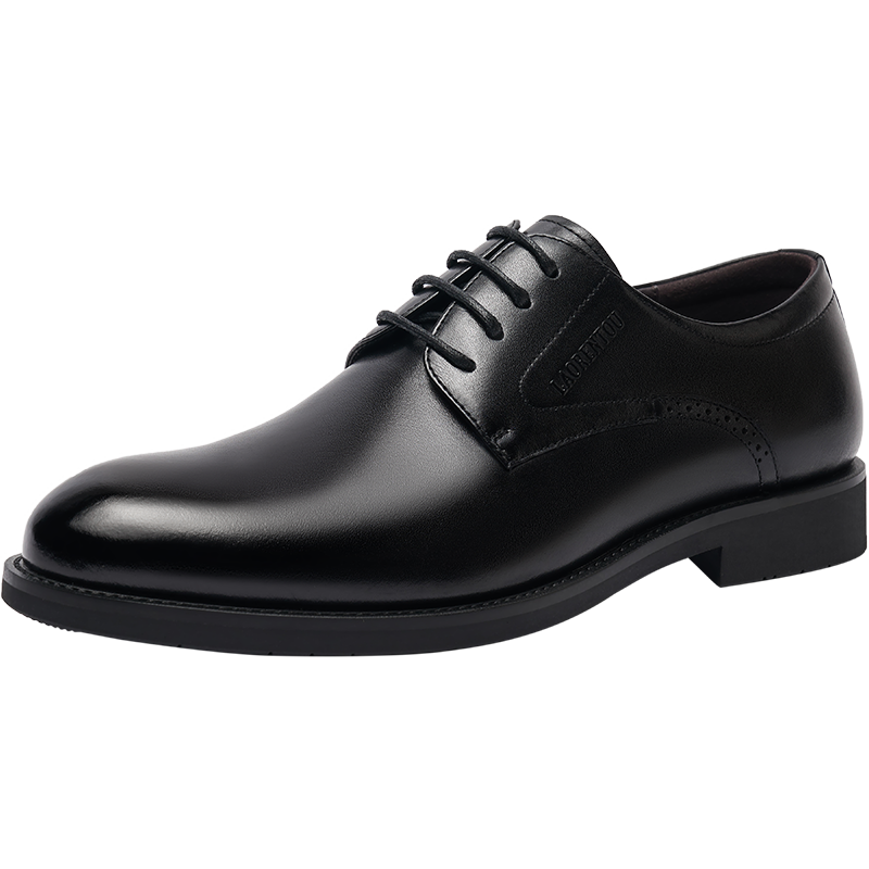LAORENTOU Men's Leather Shoes, Business Formal Shoes, Top-Grain Leather, Breathable, Wear-Resistant, Non-Slip Dad Shoes, 160208 Black, Size 41