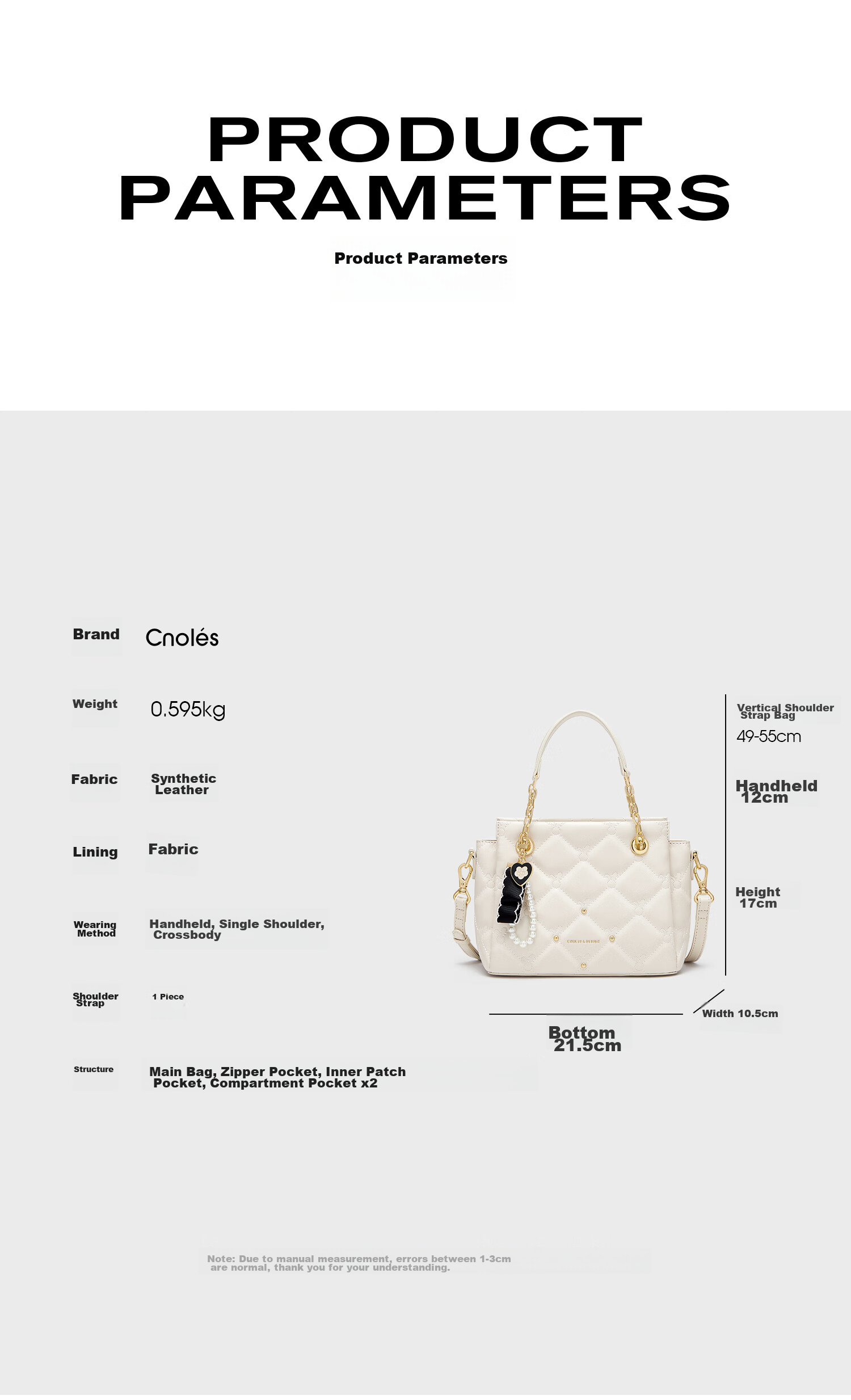 Cnoles [Ren Min's Choice] Women's Handbag, 2026 Latest Luxury Style, White Bag for Girls, Birthday Gift 7