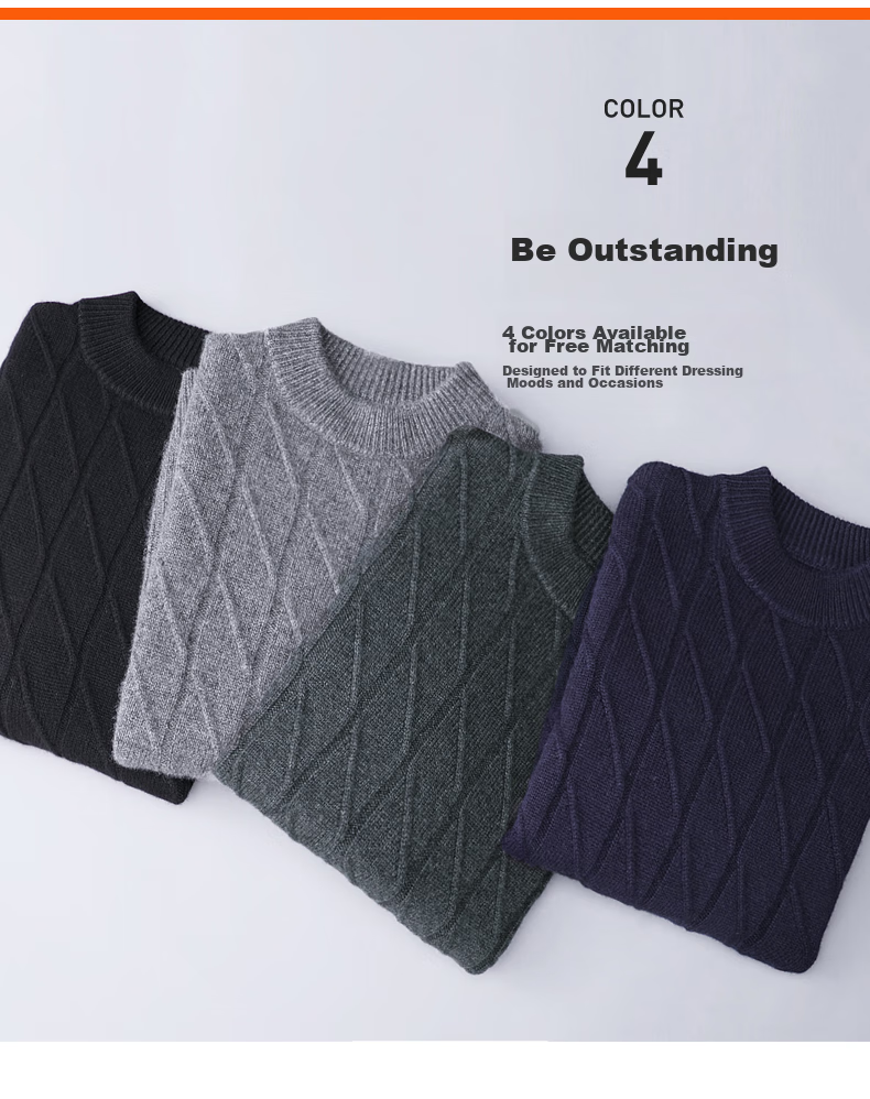 Hengyuanxiang Men's Cashmere Sweater, Autumn And Winter Thickened 100% Pure Cashmere, Business Casual Base Layer Knit Sweater, Winter Warm Clothing 6