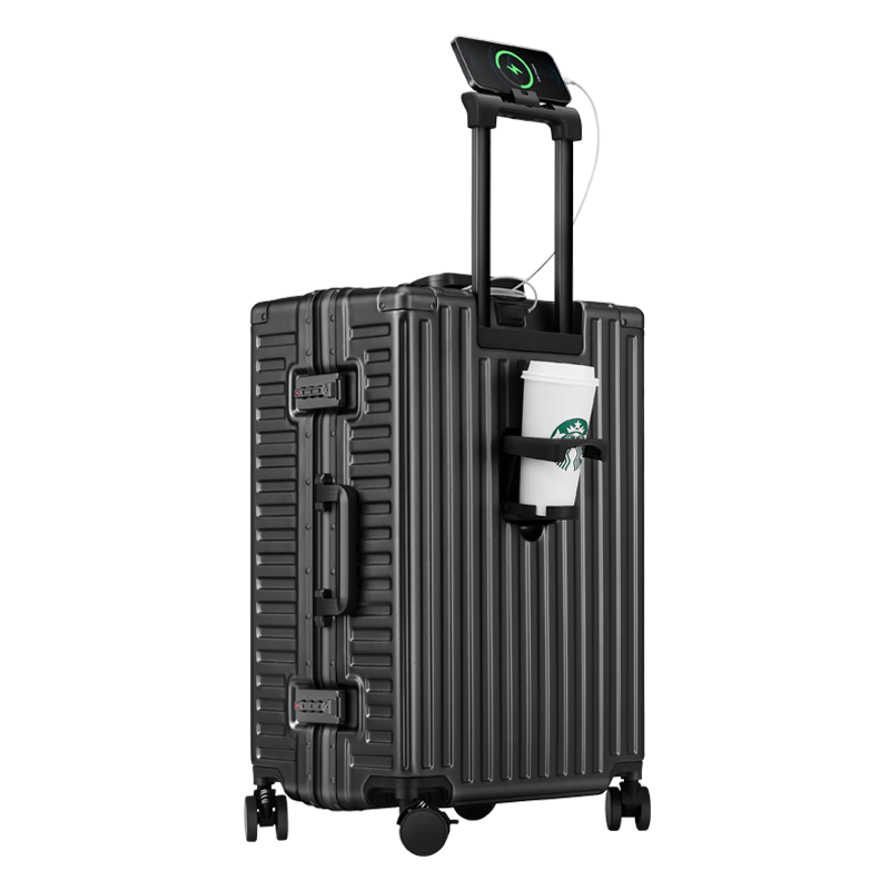 ROAMING Luggage Suitcase, Large Capacity Trolley Case for Men And Women, Travel Bag with Password Lock, Leather Suitcase, 26 Inches, Black