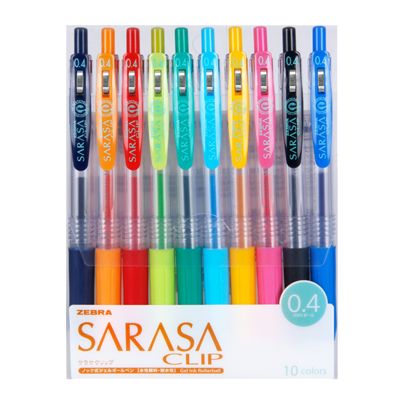 ZEBRA JJS15 Gel Pen, 0.4mm Retractable Signing Pen, Student Colorful Planner Pen for Highlighting, JJS15-10CA, 10-Color Set