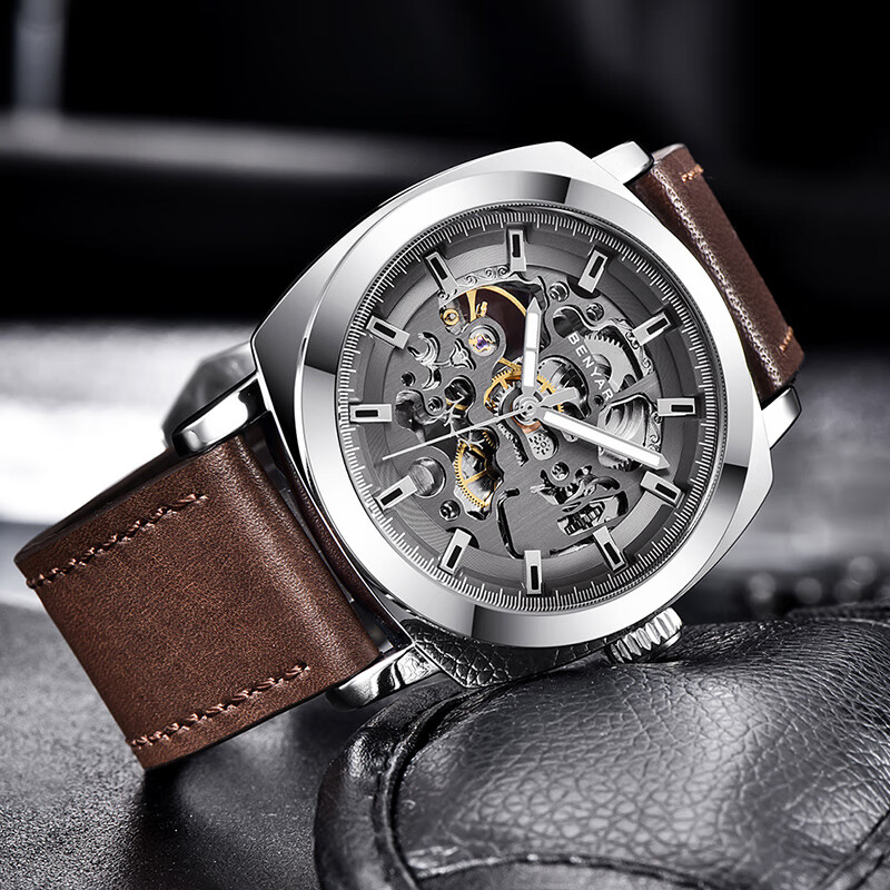 TSAR BOMBA Benyar Youth Trendy Skeleton Mechanical Watch, Student Watch for Men, Casual Sports Leather Strap, Gift for Boyfriend 12