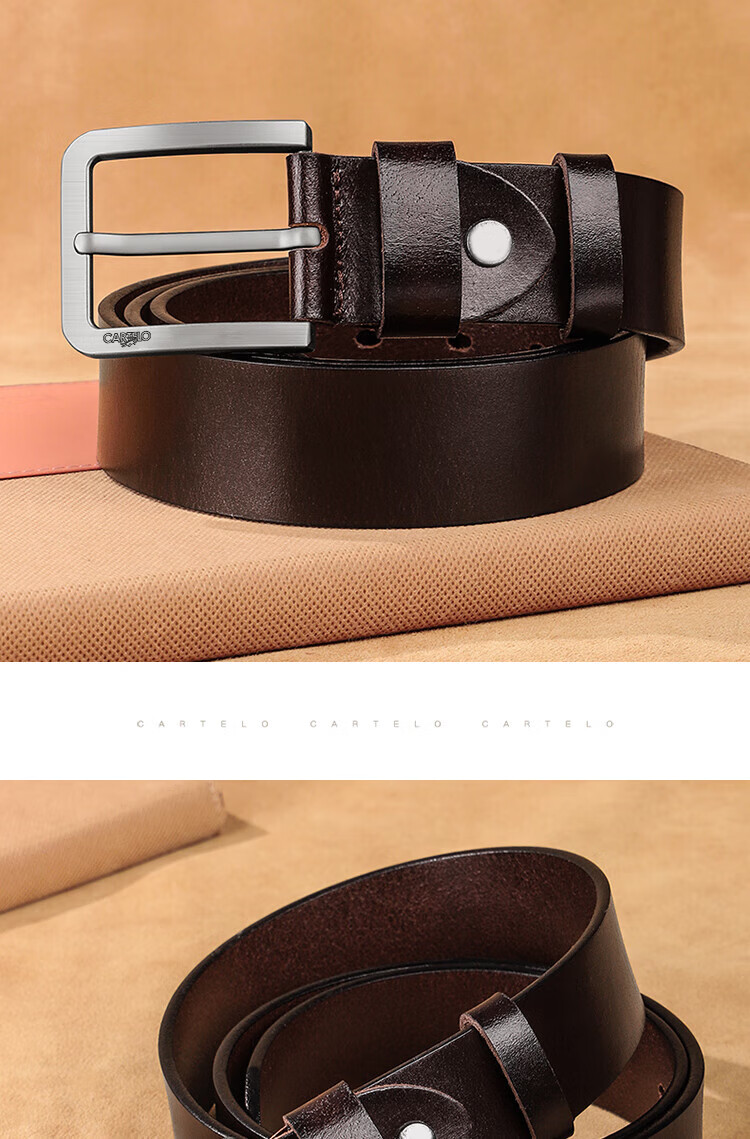 CARTELO Men's Leather Belt, Fashionable Vintage Top-Grain Cowhide Pin Buckle Waistband, Business Trouser Belt, Gift for Boyfriend 9