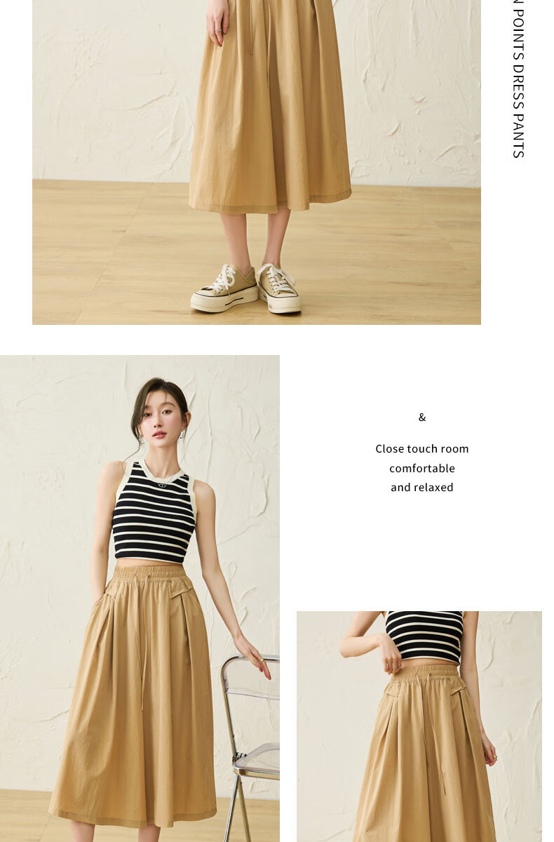 Langsha Ice Silk Quick-Dry Wide-Leg Cropped Pants for Women, Summer 2026 Thin High-Waist Slimming Mid-Length Pants, Draping Casual Skirt Shorts 27