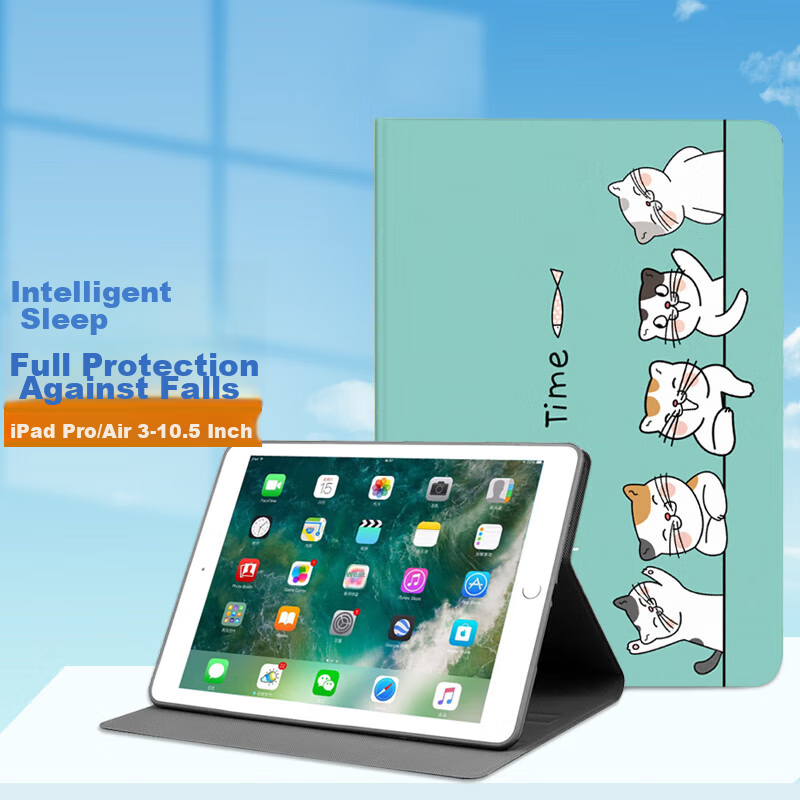 Shihan IPad Air 3 Case, 10.5-Inch IPad Pro Protective Cover, Ultra-Thin Full Protection Shockproof Stand, Cartoon Cute Design for Male And Female Students, Happy Cat Patter