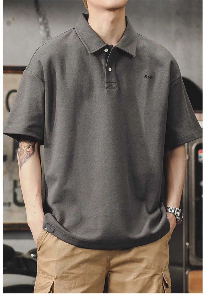 Jeanswest American Vintage Polo Shirt Men Summer Simple Heavyweight Loose Fit Plus Size Short Sleeve Top 17