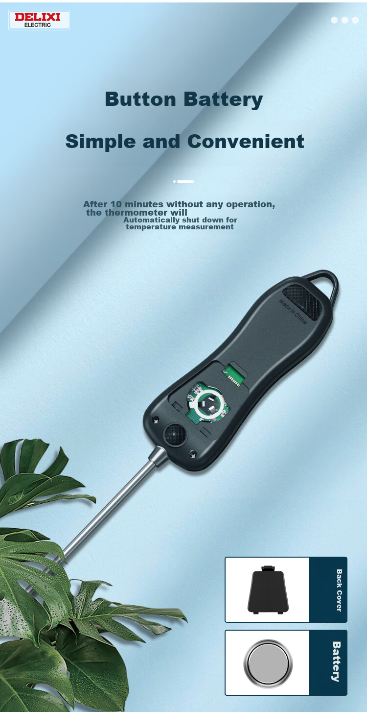 DELIXI ELECTRIC Electronic Probe Thermometer, 304 Stainless Steel ABS Kitchen Cream Temperature Measurement, Oil Temperature Measurement, Backlit Display 7