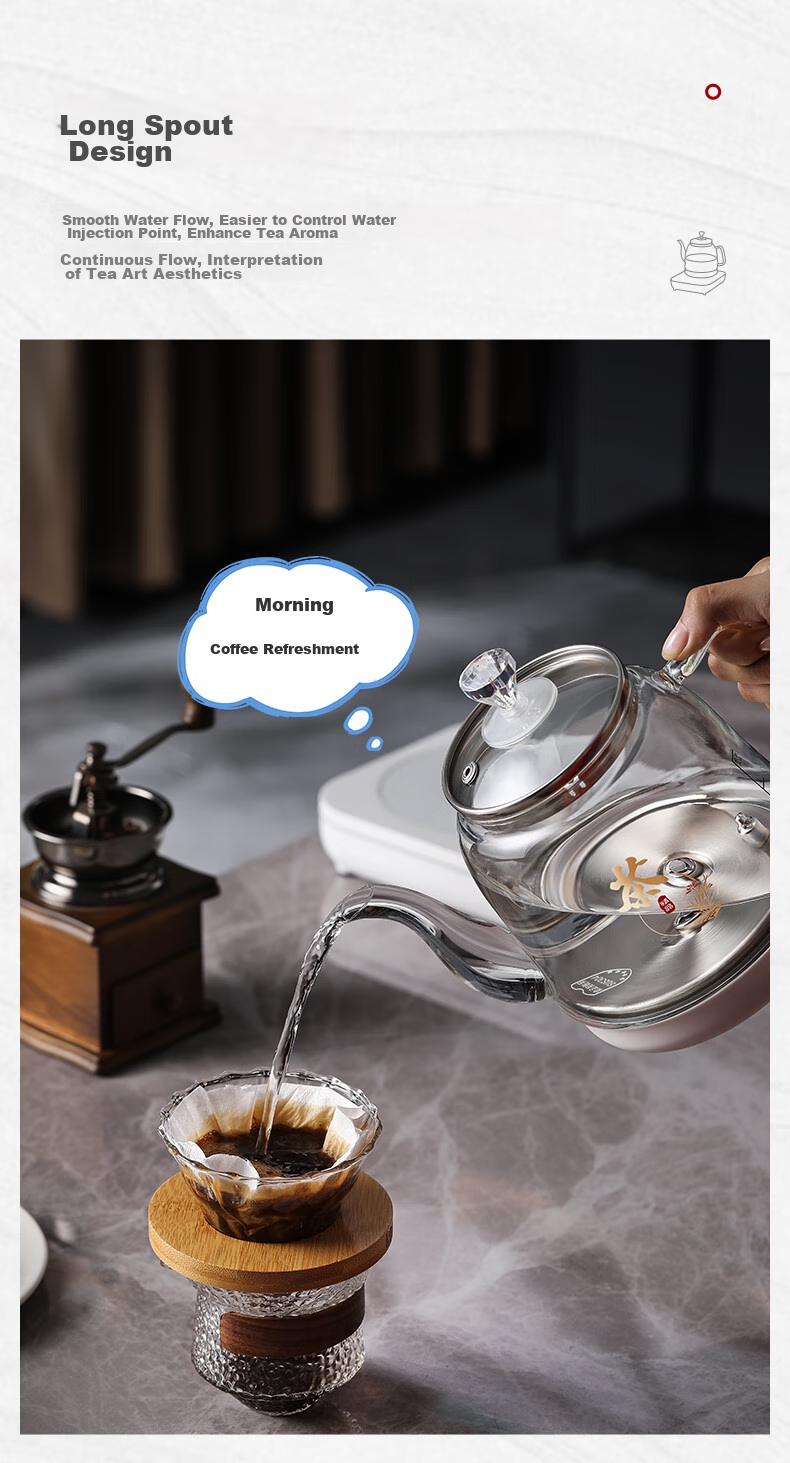 FUNORK Fully Automatic Electric Kettle with Water Pump, Glass Water Boiler for Tea Table, Integrated Tea Table And Coffee Table, Heat Preservation Tea Brewing Set, Electric Tea Stove RY-D2 White 1L 12