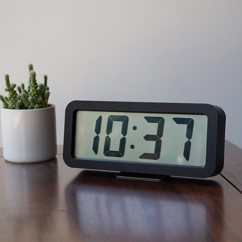 Hense LCD Desktop Clock, Living Room Electronic Clock, Large Digital Display for Middle-Aged And Elderly, Alarm Clock, Wall-Mountable, Bedroom Bedside Table Clock, Musical Ringtone, Simple Alarm Watch HA919 Black