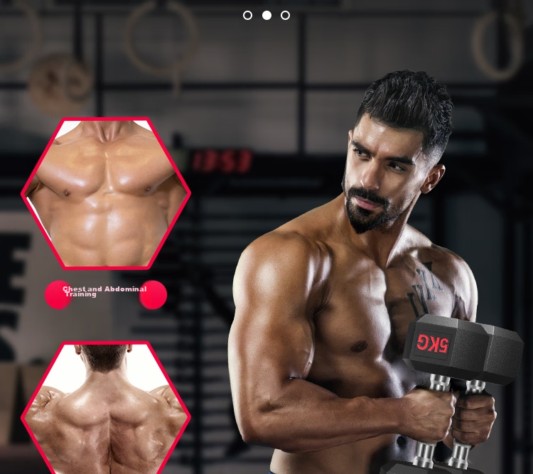 Chengyue Rubber-Coated Dumbbells for Men And Women, Hexagonal Home And Commercial Professional Gym Solid Steel Equipment Combination Set 3KG*2 18
