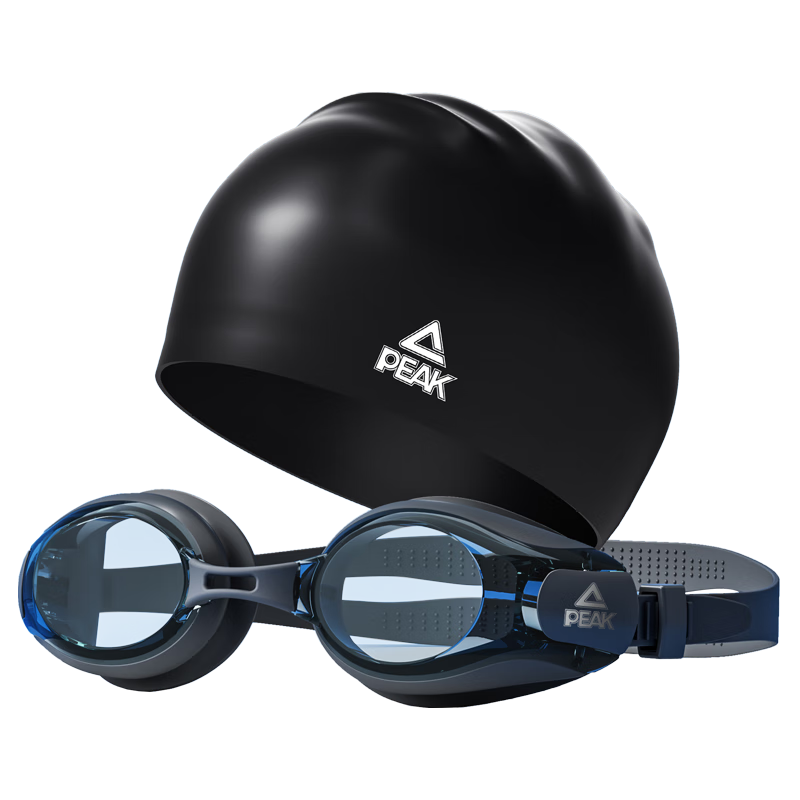 PEAK Waterproof Anti-Fog High-Definition Swimming Goggles And Swim Cap, for Nearsighted Men And Women, Adult Fashion Swimming Goggles And Cap Set, Non-Prescription Black