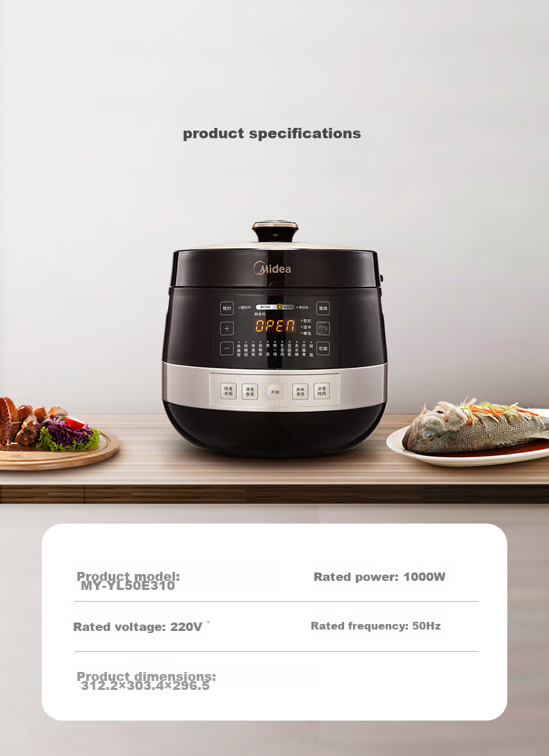 Midea Electric Pressure Cooker High-Pressure Pot One-Touch Exhaust Household Rice Cooker Smart Large Capacity Double Inner Pot Multifunctional Scheduled Timer Removable Lid MY-C5841G 15