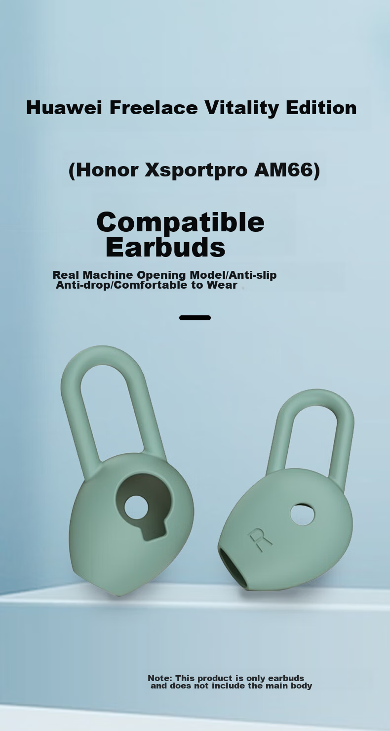 Masentek ES23 Earphone Tip Cover, Compatible with Huawei Freelace Active Edition Honor X Sport PRO AM66 Bluetooth Earphones, HUAWEI Silicone Tip Accessory, Green Small 1