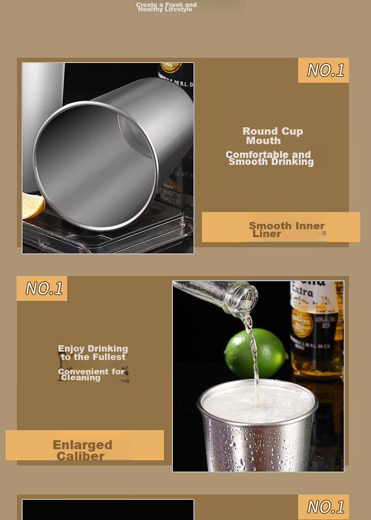 BJ 304 Double-Layer Cup, Stainless Steel Step Cup, Korean-Style Beer Mug, Coffee Cup, Stainless Steel Water Cup, 260ml Single Piece 11