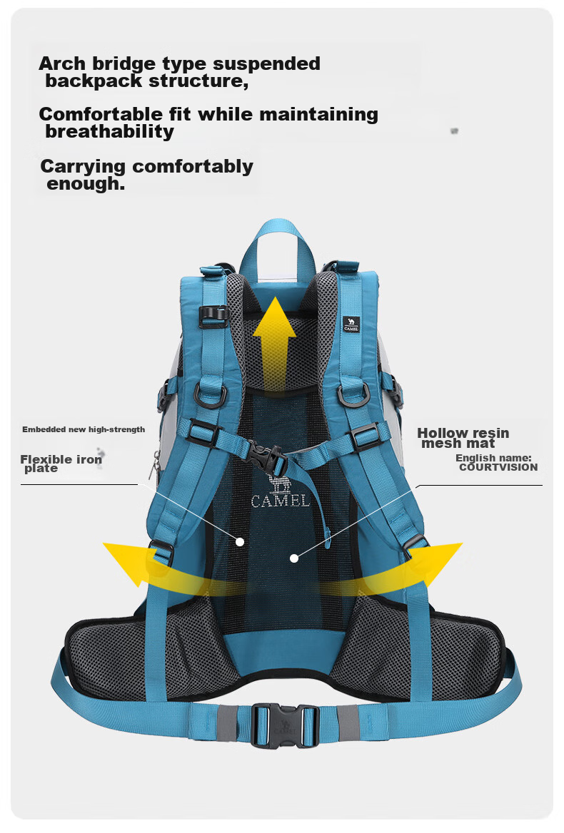 CAMEL [Shanshi] Outdoor Lightweight Hiking Backpack, Large Capacity Professional Trekking Waterproof Travel Backpack, Silver Gray 6