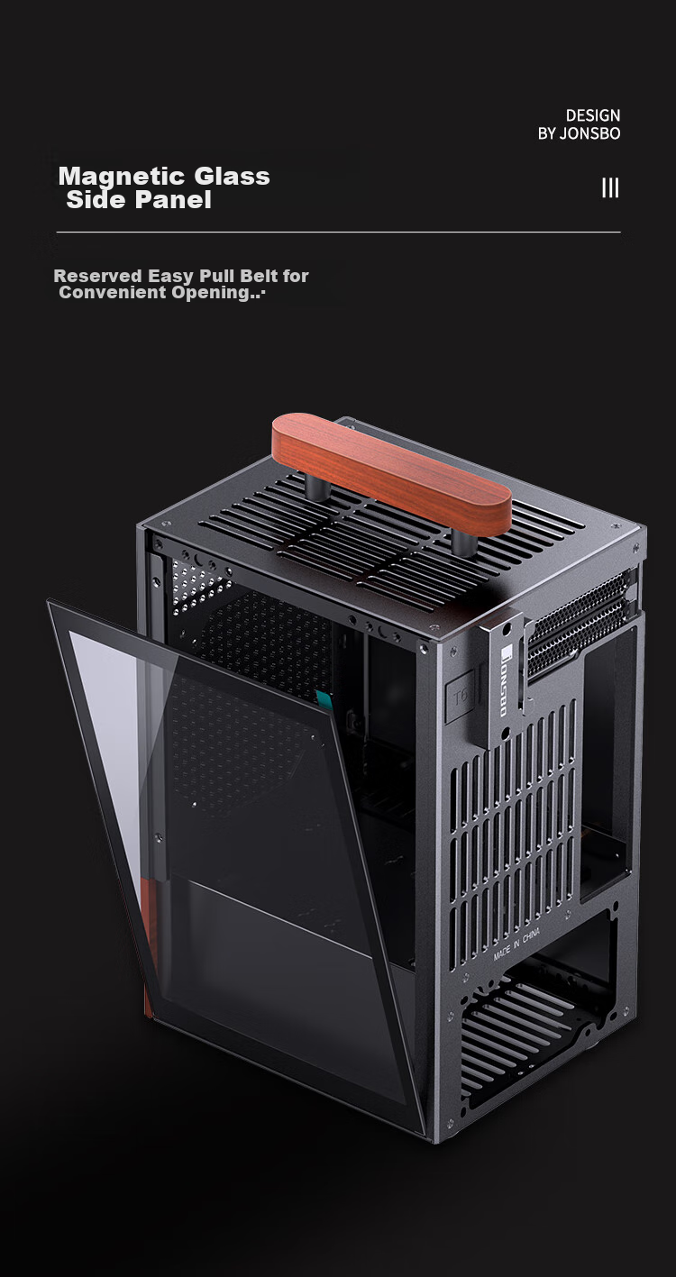 JONSBO T6 Black ITX Laptop Case (3mm Aluminum Alloy Shell, 8mm North American Black Walnut Wood, ITX Form Factor, Mini Size) 13