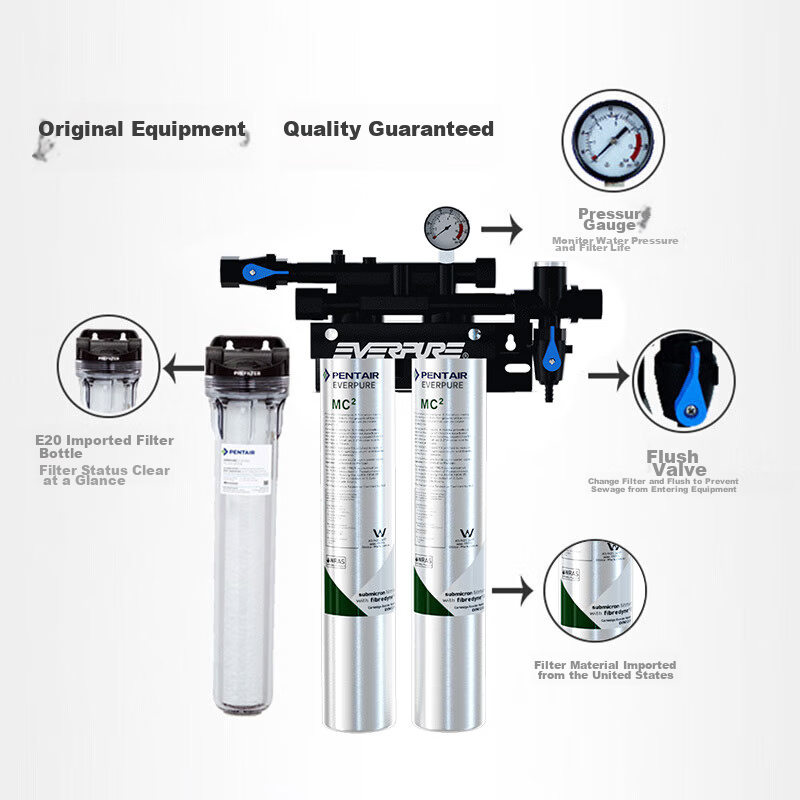 Everpure Coffee Shop/Milk Tea Shop/Chinese Restaurant Direct Drinking Filter Zero Wastewater 3.3 L/min 3300L Rated Water Output FreshDrink2-MC2 Commercial Water Purifier
