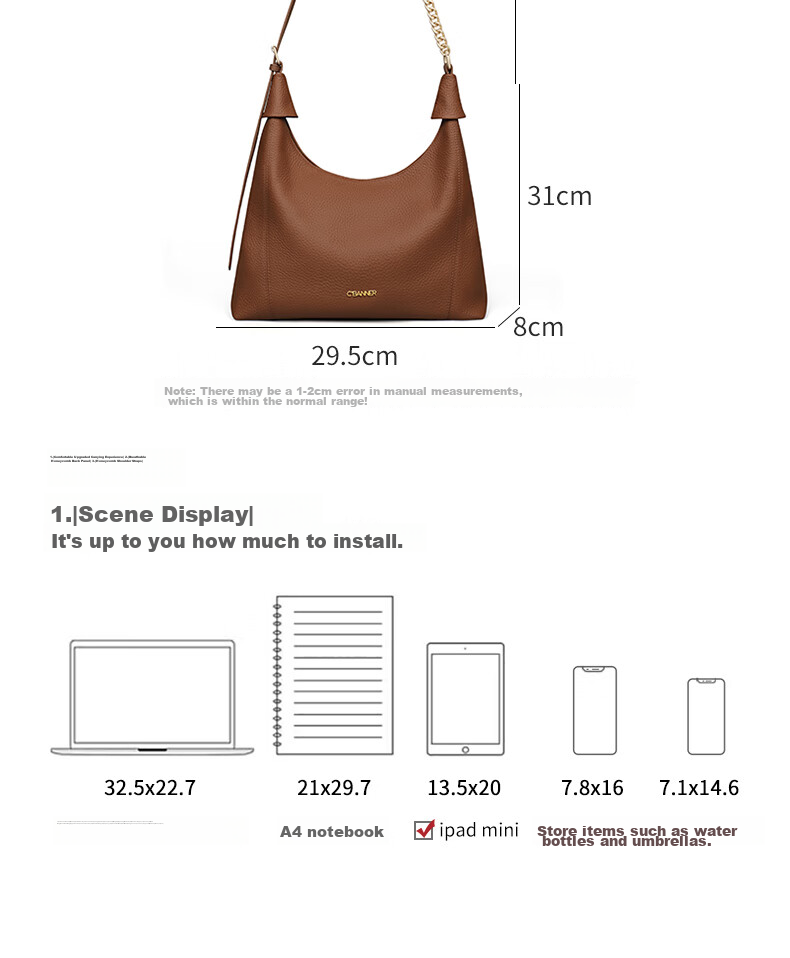C.BANNER Leather Handbag, Women's Large Capacity Shoulder Bag, Underarm Crossbody Tote, Brand Birthday Gift for Girlfriend on May 20 3