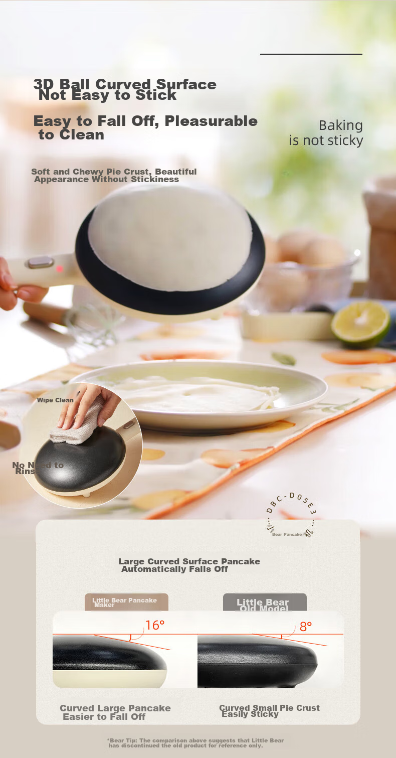 Bear Pancake Maker, Home Electric Griddle, Spring Pancake Maker, Crepe Maker, Breakfast Machine, Mini Non-Stick Pan, Flatbread Maker, DBC-D05E3 9