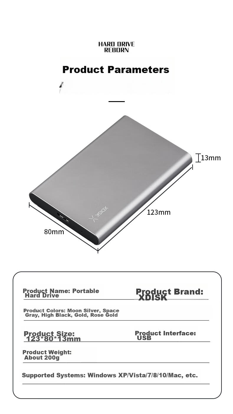 Xiaopan (XDISK) 1TB USB3.0 Metal Portable Hard Drive X Series 2.5-Inch Space Gray Ultra-Thin High-Speed Portable Stylish Model File Data Backup Storage Stable And Durable 10