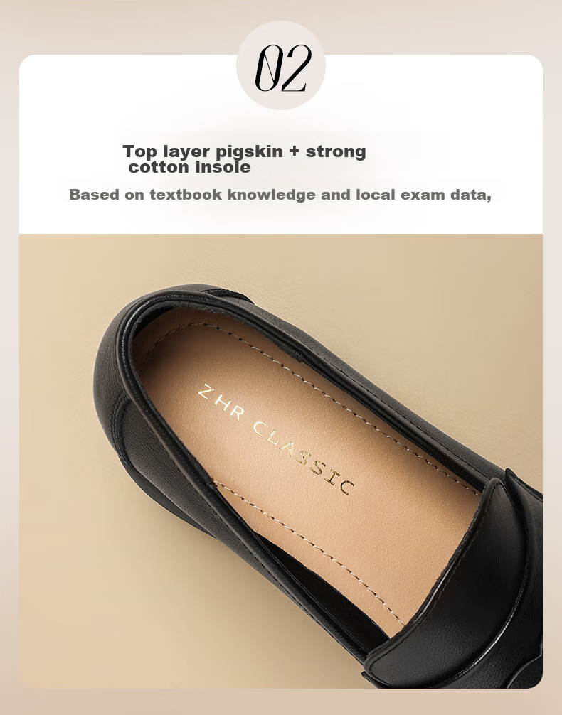 ZHR Top-Grain Leather Loafers for Women with Chunky Heel, Slip-On Soft-Soled Work Shoes for Women KM03 Black Size 37 9