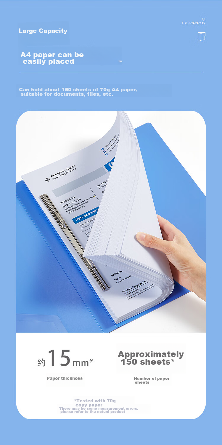 COMIX A4 File Folder/document Holder/single Spring Clip, Blue, Office Stationery A300 4