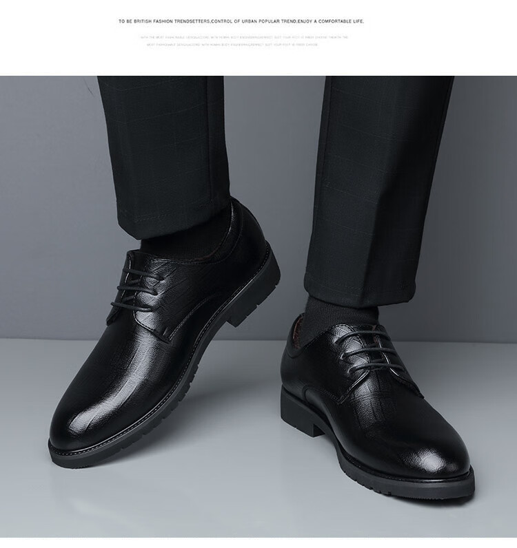 BEIOUTU Fleece-Lined Warm Leather Dress Shoes Fashion Lace-Up Business Casual Low-Top Cotton Shoes for Men 17818 Black Size 44 5