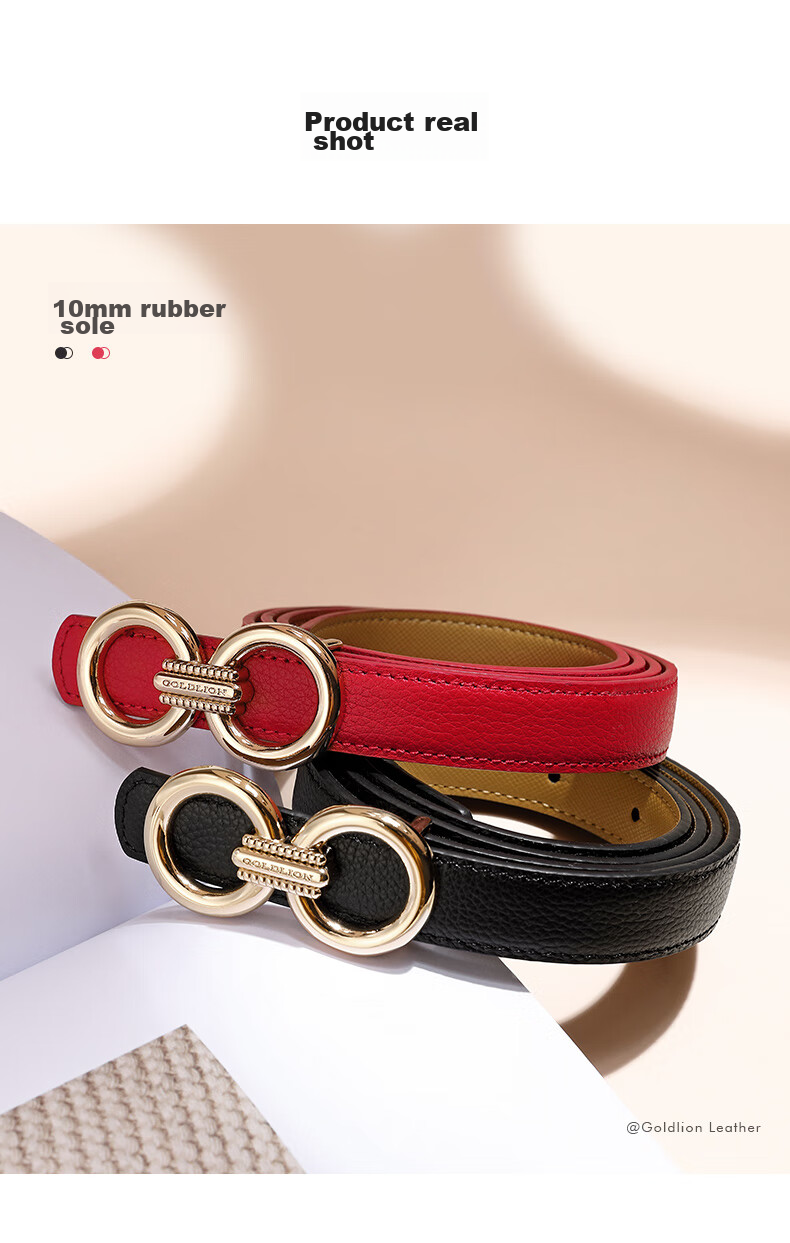Goldlion Women's Leather Belt with Buckle, Versatile Waistband Gift Box, Birthday Present 6