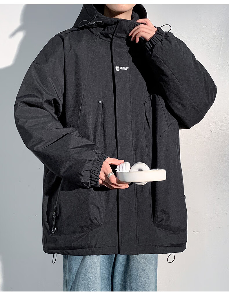 Dingfengbaoluo Casual Cotton Jacket Men Autumn Winter Windproof Warm Thickened Cotton Coat DFM19 Black L 8