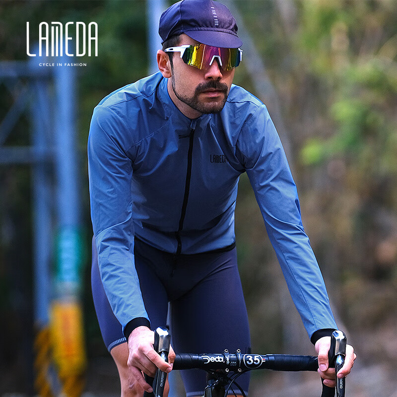 Lameda Windbreaker Jacket for Men And Women, Windproof Cycling Wear, Road Bike Outerwear, Single Bicycle Coat, Smog Blue, 3XL