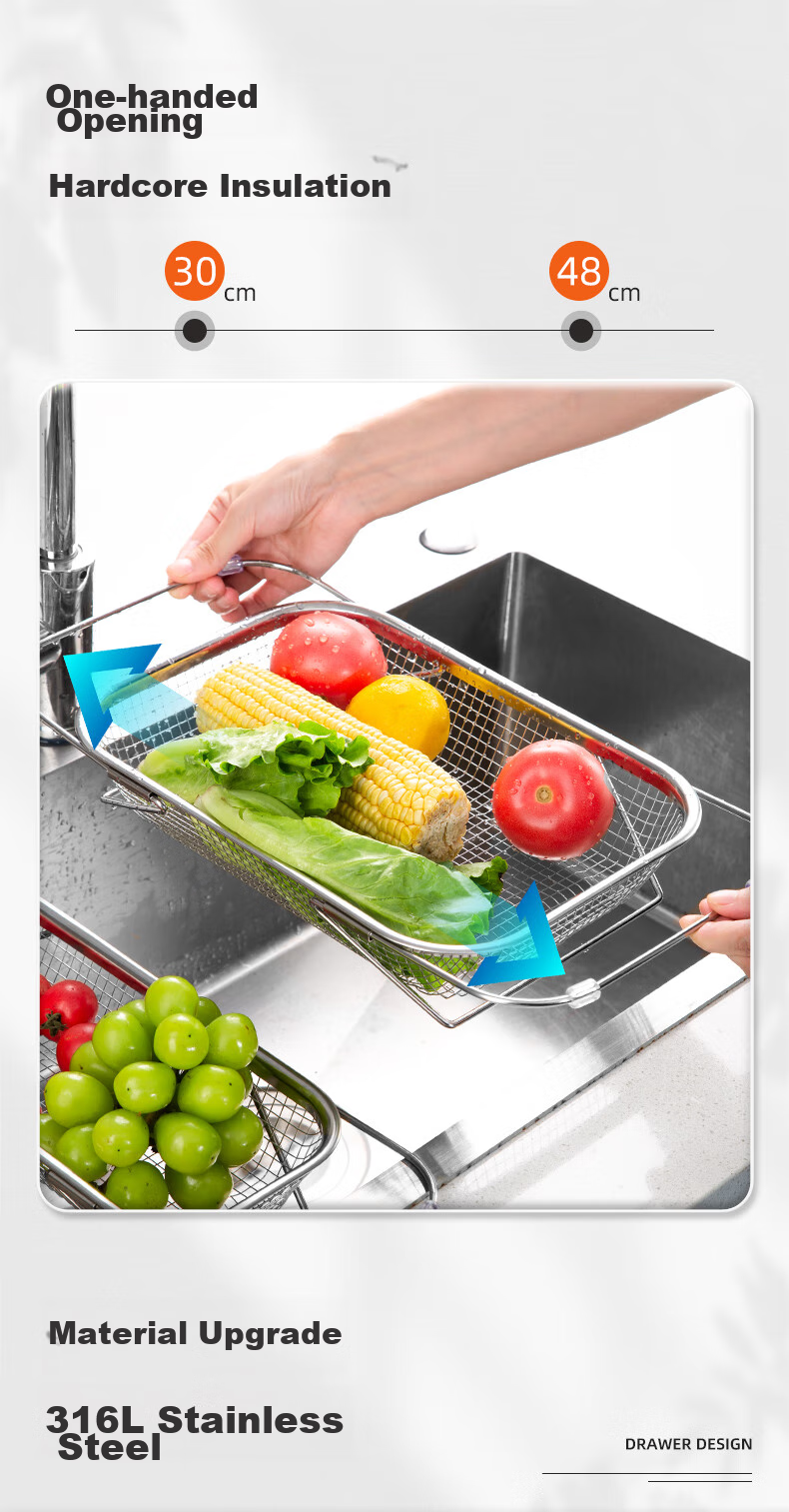 Newair Stainless Steel Draining Basket, Sink Drainer Rack, Extendable Dish Rack, Dishwashing Sink Fruit And Vegetable Washing Basket, Storage Rack 5