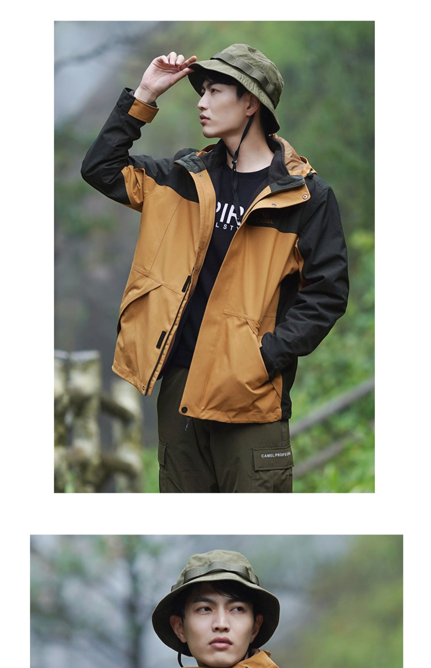 CAMEL 3-In Fleece Inner Liner Waterproof Detachable Mountaineering Jacket 60001 Oatmeal Gray/phantom Black, Men's S 18