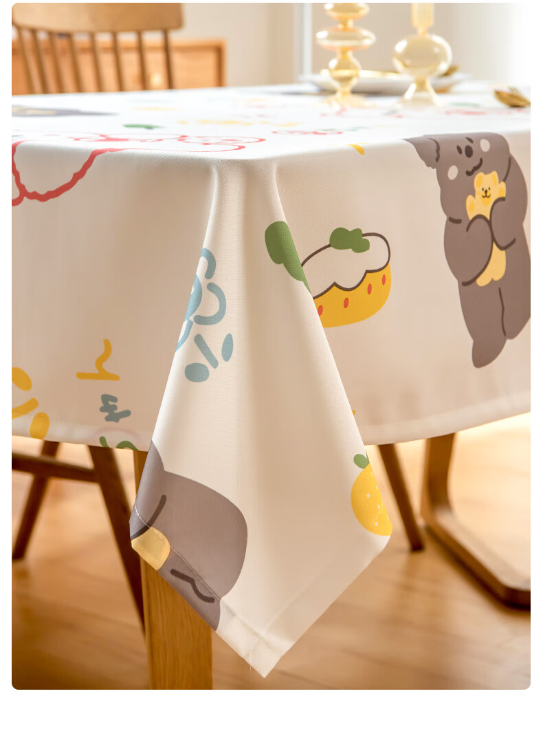 CHERISHES LIFE Waterproof And Oil-Proof TPU Tablecloth, Dining Table Mat, Coffee Table Cover, Rectangular Table Pad, 90*137cm, Hug Bear Desig 5