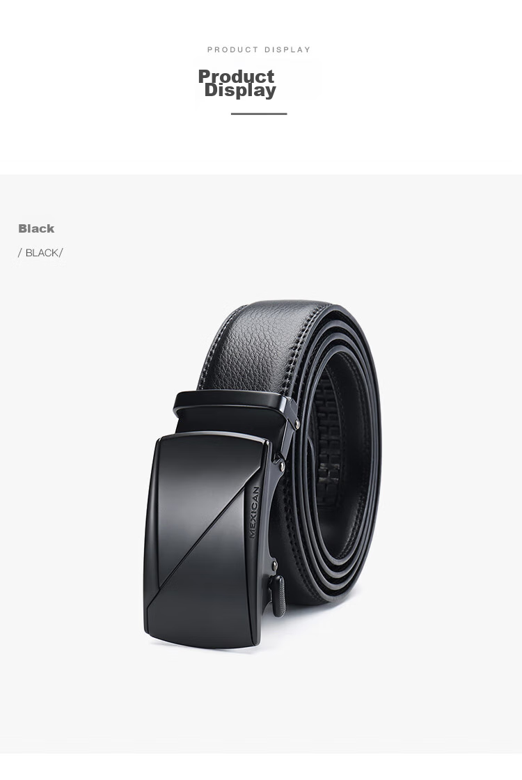 MEXICAN Leather Belt for Men, Cowhide Waistband, Business Casual Trouser Belt with Automatic Buckle, Birthday Gift 16