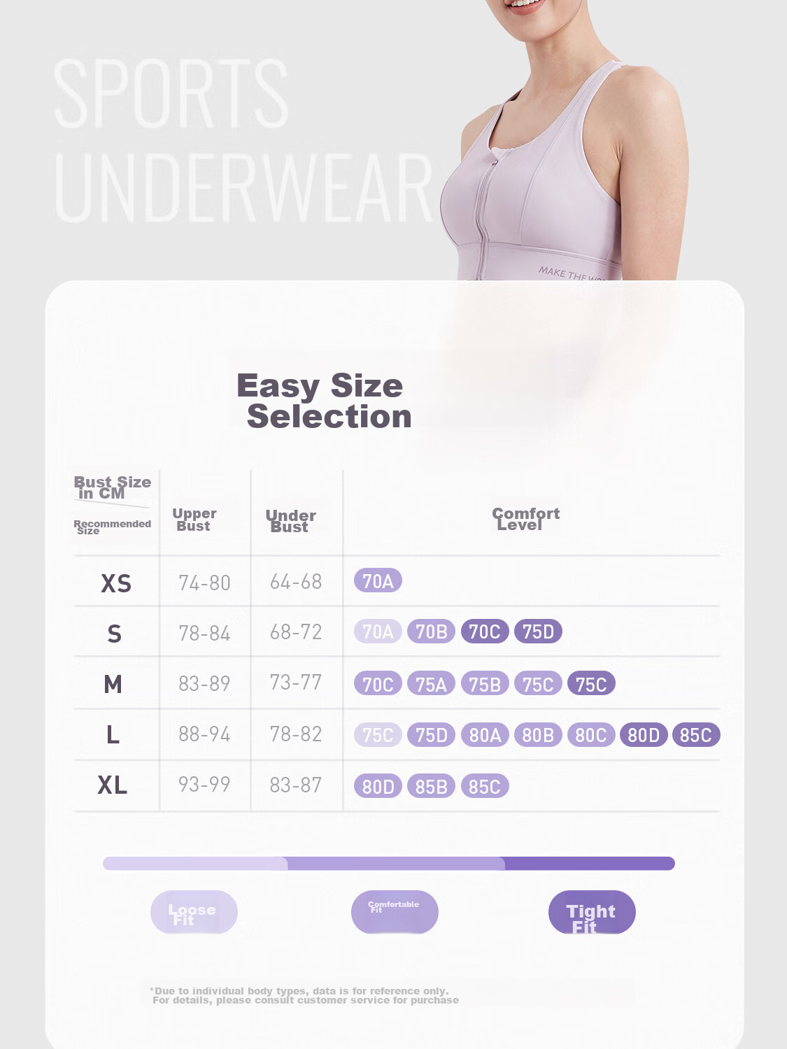 Keep Front Zipper Easy-To Sports Bra for Women, High-Intensity Shock-Absorbing Vest-Style Bra 12405 Oxygen Purple L 14