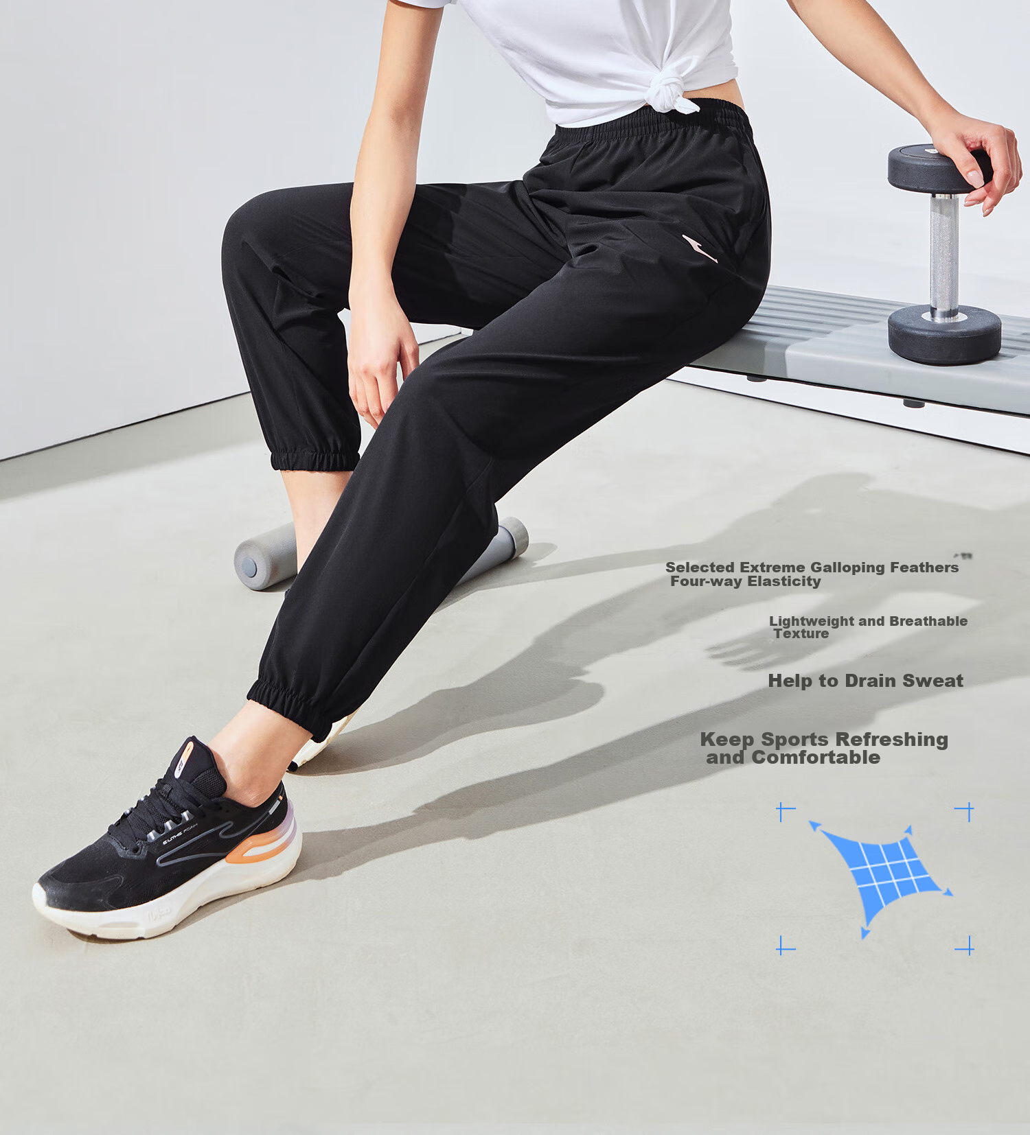 ERKE Women's Spring Woven Sports Pants Elastic Quick-Dry Moisture-Wicking Casual Outdoor Fitness Cropped Trousers 3