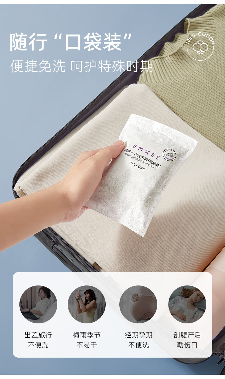 EMXEE Disposable High-Waist Cotton Underwear, Daily Disposable Panties for Women, No-Wash Maternity Travel Business Trip Menstrual Period, 16 Pieces XL 20