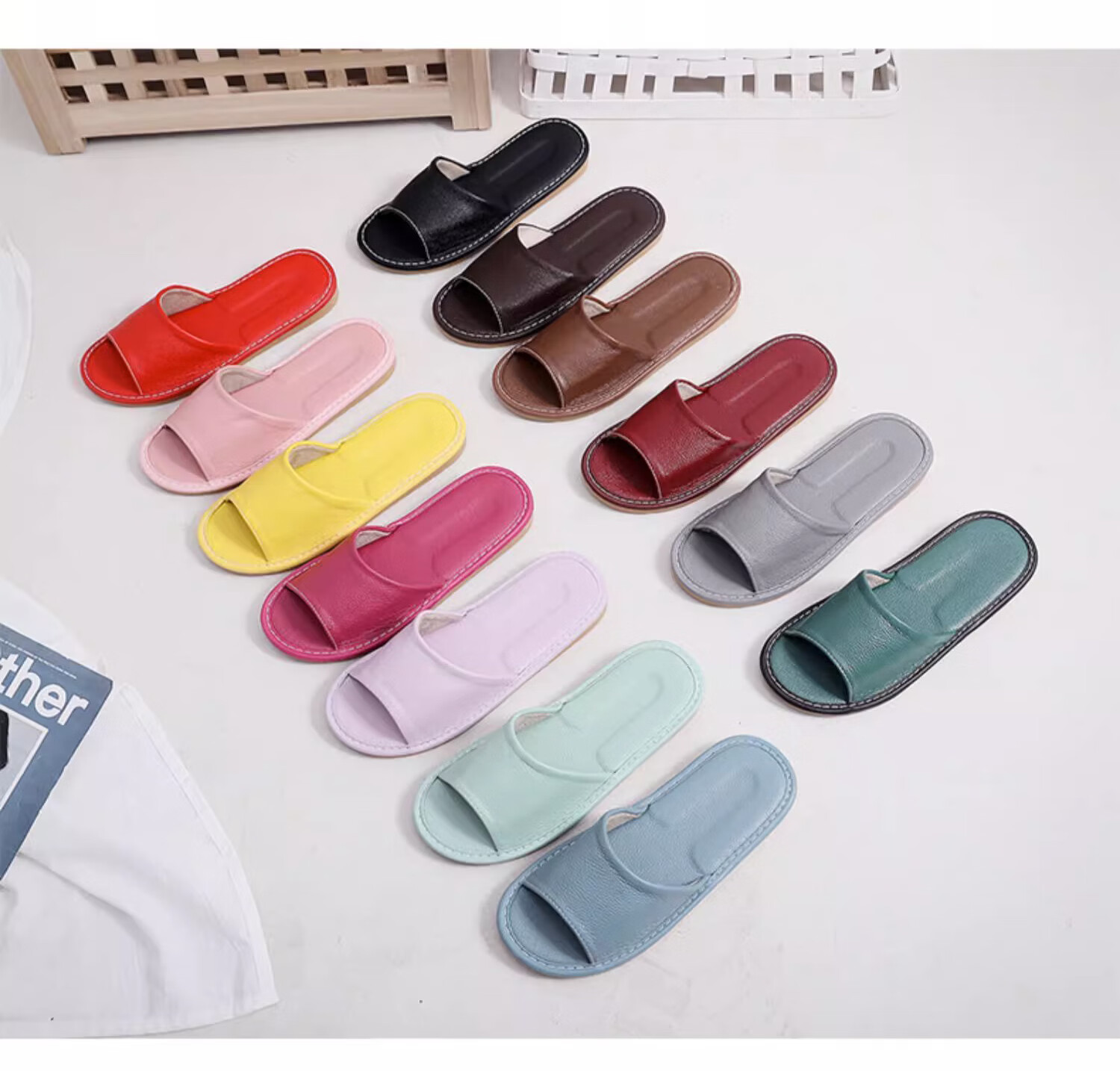 GUOLUOFEI Genuine Leather Home Slippers for Men, Summer Indoor Non-Slip Waterproof Cowhide Sandals, Soft-Soled Home Slippers for Wome 7