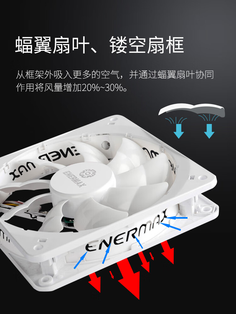 Enermax 12CM Case Fan, White Bat Advanced Version, Magnetic Air Spiral Bearing, 4PIN Intelligent Temperature Control, Three-Speed Manual Adjustment, LED 4