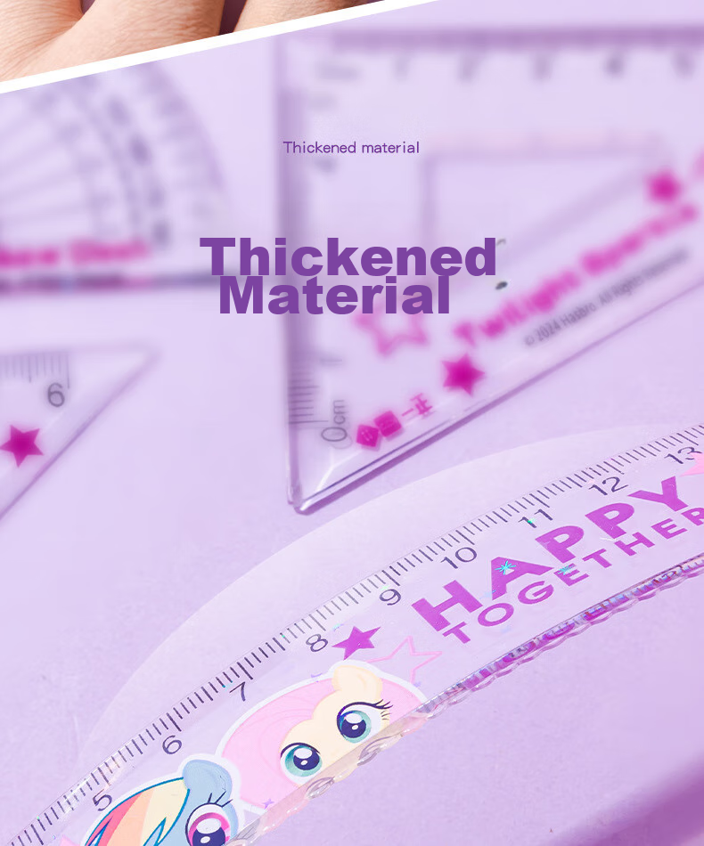 YIZHENG Drawing Set, Stationery, My Little Pony High-Quality 20cm Ruler Set of Four Pieces, Elementary School Students' Special Straight Ruler Triangle Ruler Protractor, Purple Set 5936 7