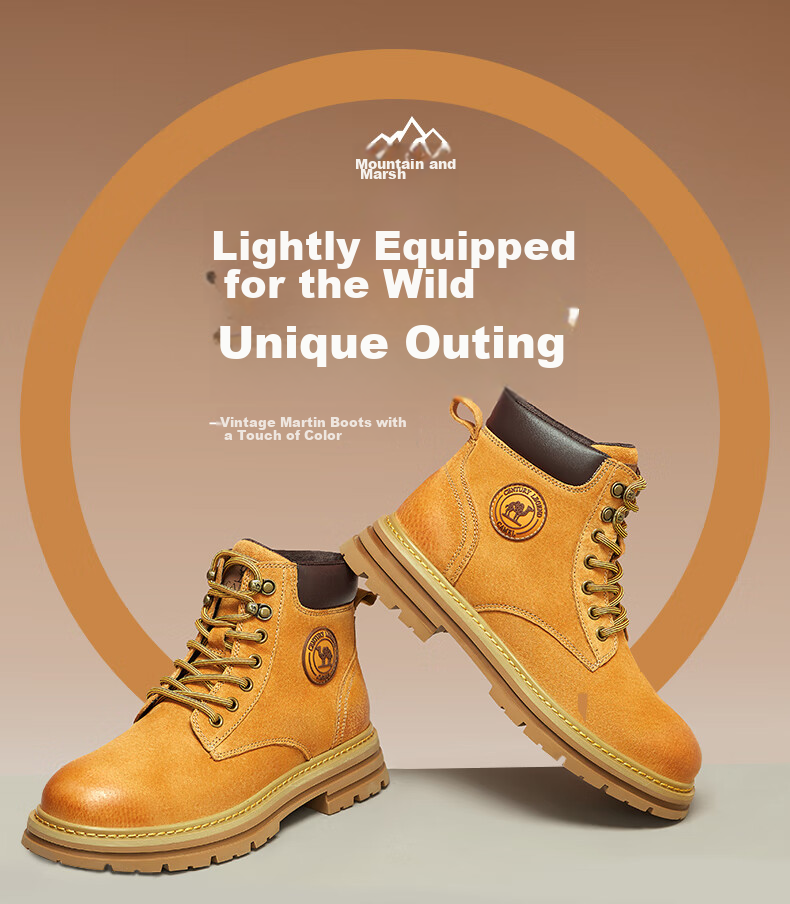 CAMEL [Shanze] Men's Yellow Boots, Fashionable Martin Boots, Casual Work Boots, L14W307636, Gray, Size 39 1