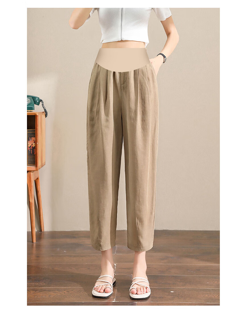 JOYNCLEON Maternity Pants Spring and Autumn Wear Imitation Cotton Linen Thin Maternity Trousers Khaki L jyk19882 10